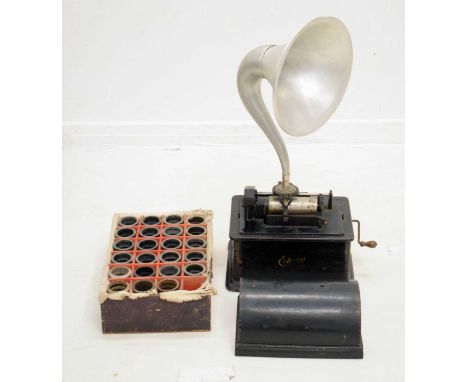 Early 20th century Edison Phonograph, in ebonised case, 33cm x 24cm x 29cm high (lacks handle), with aluminium S-shaped sound