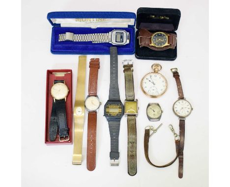 Early 20th century Stayte gold plated open-face pocket watch, the white enamel Arabic dial with seconds subsidiary, and blued