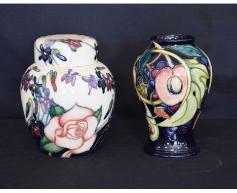 Moorcroft - Trial ginger jar, decorated in 'Twelfth Night' pattern, together with a baluster vase in the 'Queen's Choice' pat