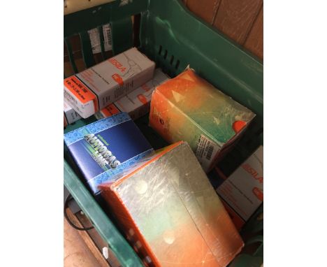 A BOX OF POWER TOOL BATTERIES AND SCREWS