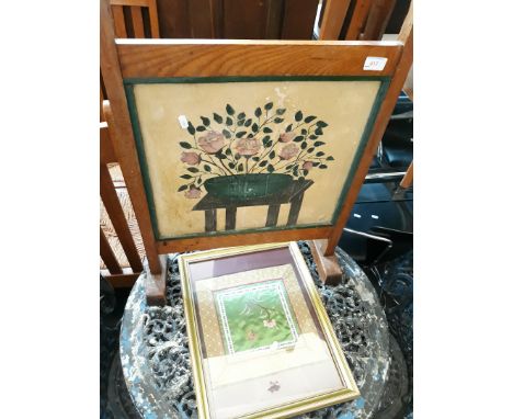 A FIRESCREEN AND ORIENTAL EMBROIDERED PICTURE