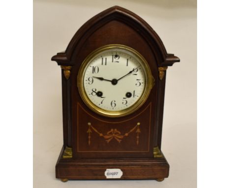An inlaid mahogany mantel clock, 31 cm high