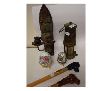 A Patterson Lamps of Felling-On-Tyne, Type A3 Miners' Lamp, with maker's plaque, also stamped G.P.O., 26 cm high, assorted Li