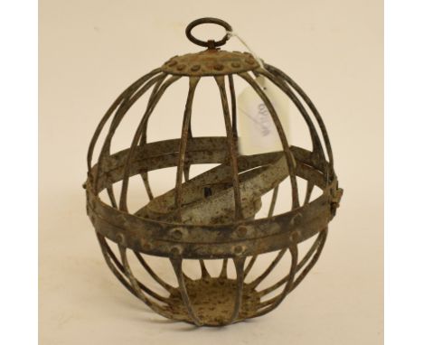 A maritime gimbal cage lamp, 19.5 cm high (over handle)