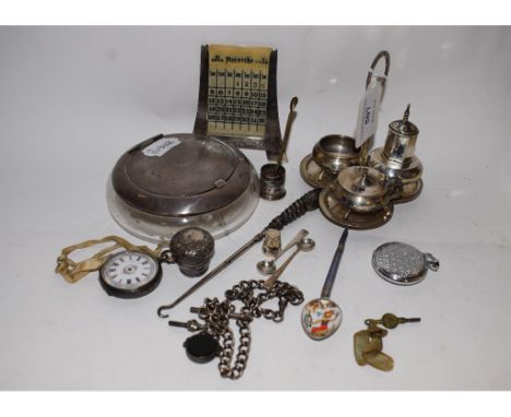 A silver mounted cut glass powder jar and hinged cover, cracked, Birmingham 1926, a silver Albert chain, other silver and ite