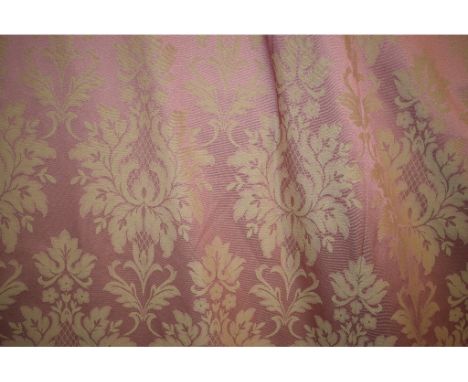 A pair of pink curtains, with a large floral motifs, each curtain approx. 297 x 194 cm, a matching pair, each approx. 279 x 1