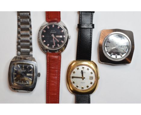 A gentleman's stainless steel Tissot T12 wristwatch, with day date, a Benrus electronic day date wristwatch and two other wri