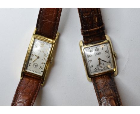 A gentleman's gold plated Bulova wristwatch, the rectangular curved dial having Arabic numerals and subsidiary seconds dial, 
