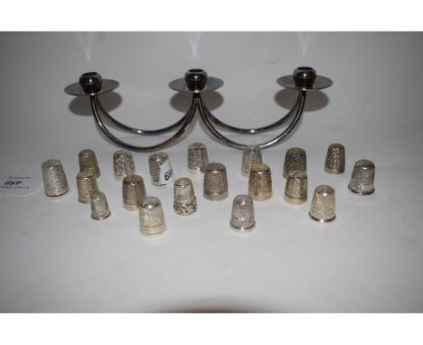 A silver thimble, Charles Horner, Chester 1914, two similar thimbles, two sterling silver thimbles, a set of twelve Hummel pl