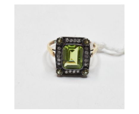 A 15ct gold peridot and diamond ring, approx. ring size M½   Condition report  ModernApprox. 2.9g (all in)