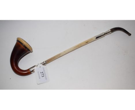 A pipe, with silver mounts, stamped L & B, London 1946