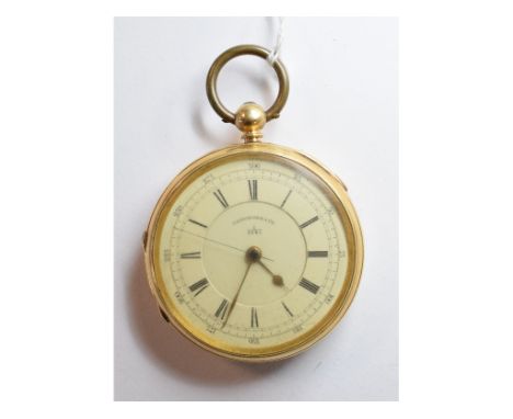 An 18ct gold open face chronograph pocket watch, monogrammed, the dust cap inscribed A J Spiller   Condition report  ReportBa