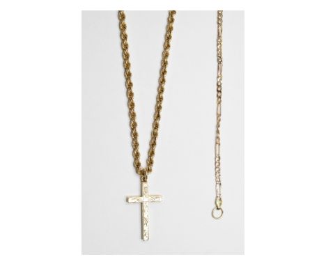 A 9ct gold cross, on a 9ct gold rope twist chain, with a 9ct gold bracelet extension, approx. 12.1 g (all in)