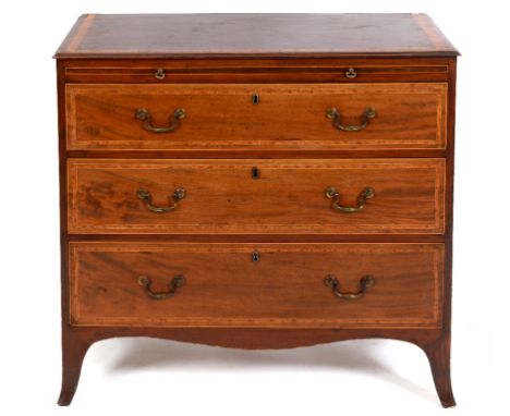 A George III mahogany chest, crossbanded and with boxwood and ebony stringing, having a brushing slide above four graduated l