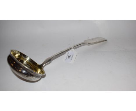 A Continental silver coloured metal ladle, the bowl with gilt decoration Condition report Approx. 140.3 g