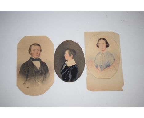 A late 19th century portrait miniature, of a gentleman, two others and a silhouette (4) 
