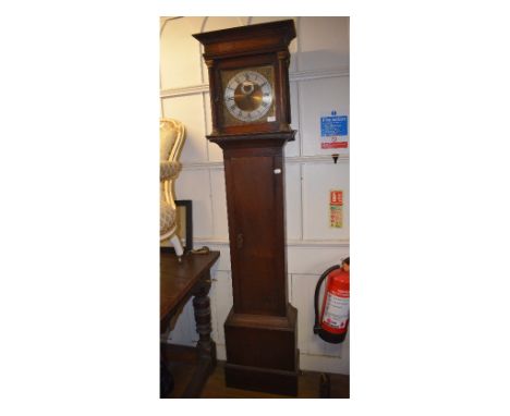 A longcase clock, the 26 cm square brass dial signed J N O Worsfold, Dorking, fitted a 30 hour movement, in an oak case, 198 