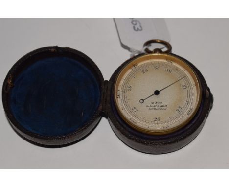 A Wood late Abraham of Liverpool compensated pocket barometer, cased, 4.5 cm diameter 