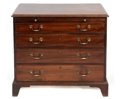 A George III mahogany chest, having a brushing slide above four graduated long drawers, bracket feet, 94.5 cm wide  See illus