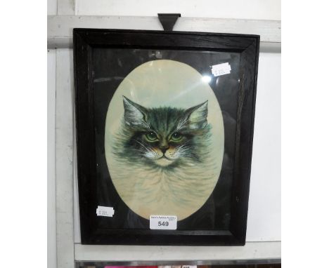 AN EDWARDIAN WATERCOLOUR PORTRAIT of a long-haired cat