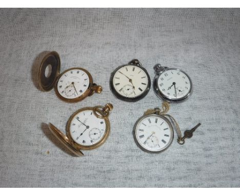 A GENTLEMAN'S YELLOW METAL HUNTING CASE POCKET WATCH and a collection of similar watches
