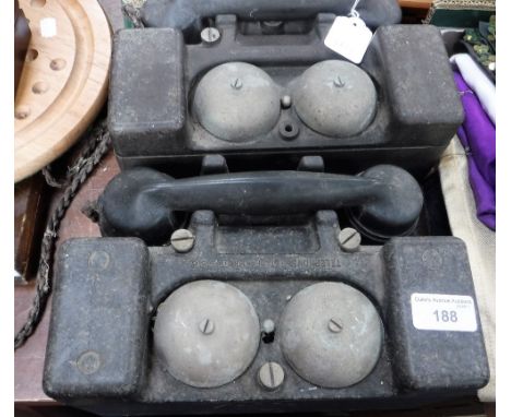 A PAIR OF VINTAGE BAKELITE 'G.E.C.' PORTABLE TELEPHONES, 'Set "F" MK II