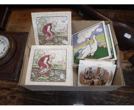 A COLLECTION OF POOLE POTTERY 'CARTER' TILES decorated with a Dutch woman gardening and others similar
