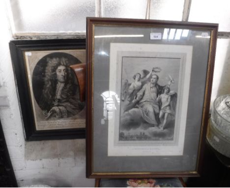 AN ENGRAVING 'Apotheosis of Handel', published 1787 and a mezzotint portrait of Andre le Nostre in a period ebonised frame