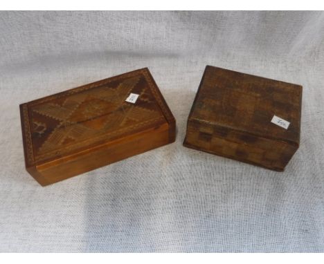 A COLLECTION OF VINTAGE BUTTONS and small collectables including a miniature doll's head in two wooden boxes