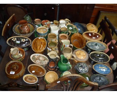 A LARGE COLLECTION OF VINTAGE 'POTTERY DE STRASBOURG' AND ALSACE GLAZED CERAMICS including jugs, cooking pots and similar ear