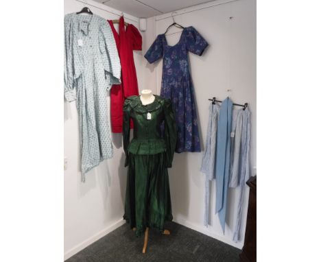 LAURA ASHLEY: A VINTAGE EMERALD GREEN TAFFETA TWO PIECE, together with a collection of other Laura Ashley and vintage clothin