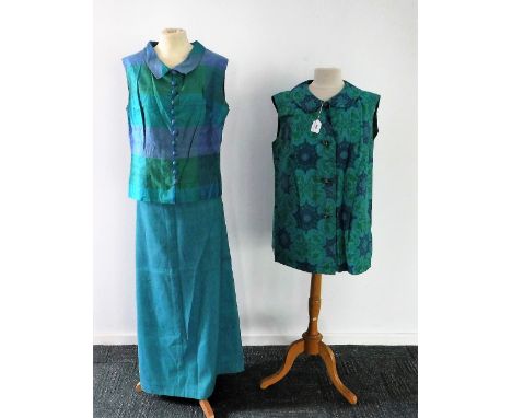 ANTON YETTER: A VINTAGE GREEN AND BLUE SILK SHIRT, together with a sleeveless raw silk checked top and collection of other vi