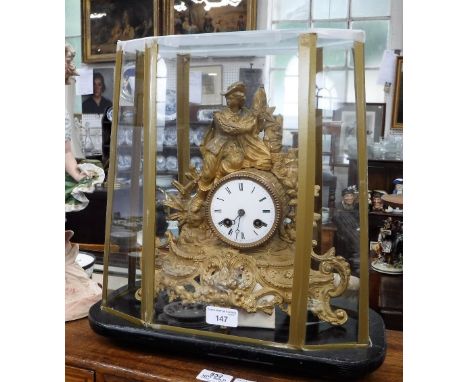 A 19TH CENTURY GILT SPELTER MANTEL CLOCK 