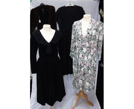 LAURA ASHLEY: A BLACK VELVET VINTAGE DRESS with lace collar and a collection of other vintage dresses