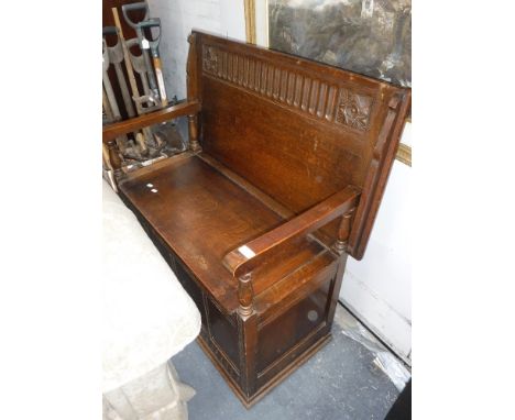 AN OAK MONK'S BENCH, 39" wide