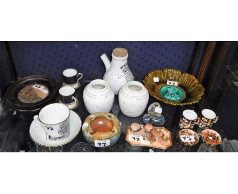 A PAIR OF 19TH CENTURY MINIATURE DAVENPORT COFFEE CANS with saucers and a collection of ceramics 