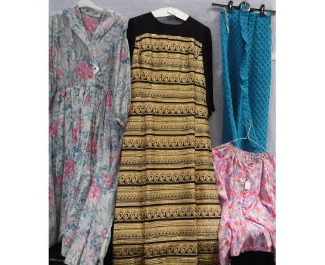 HARDY AMIES: A VINTAGE BLACK AND GOLD BROCADE EVENING DRESS and a collection of other vintage items