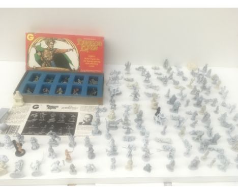 A box contains in excess of 130 metal model figures from a Warhammer collection. All unpainted and made by RAL PARTHA..GRENAD