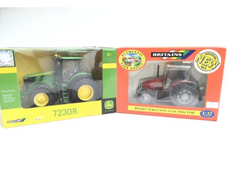 A Boxed Britains Massey Ferguson 6140 Tractor #09449 and a John Deere 7230R Tractor #43089A1.