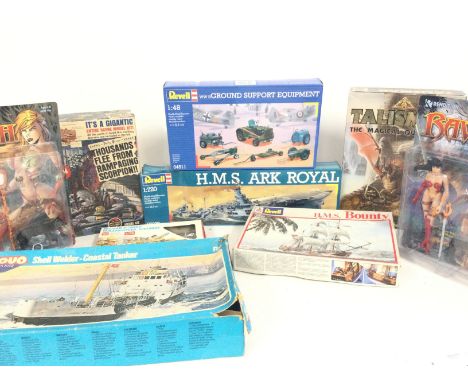 A Collection of Boxed Model Kits. 2X Rendition Figures. And a Tailsman board game.