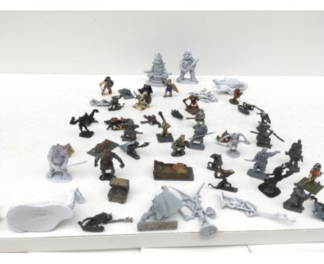 A box containing approximately 50 metal model figures and accessories from a Warhammer collection. Mostly painted. Made by GR