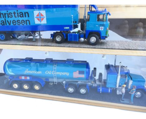 4 X Built Model Kits Off Lorrys. In Display Cases. Approx length 94cm. These cannot be posted.(4).