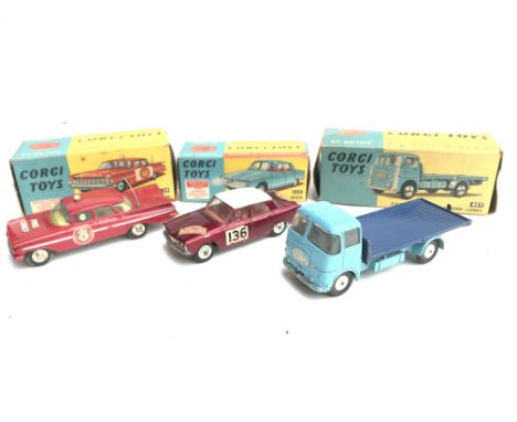 3 X Boxed Corgi Vehicles. A Chevrolet Fire Chief #439. A Rover 2000 #252 and a E.R.F. Model 44G Platform Lorry #457. No Reser
