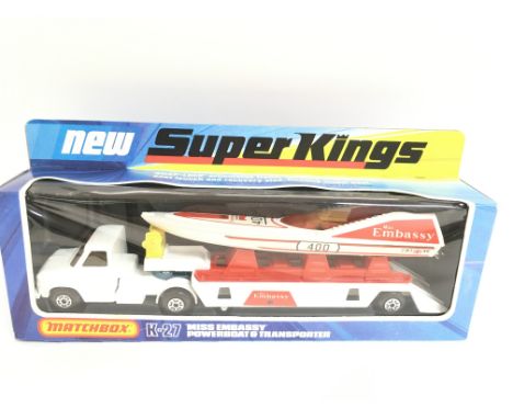A Boxed Matchbox Superkings Miss Embassy Powerboat & Transporter. K-27. NO RESERVE