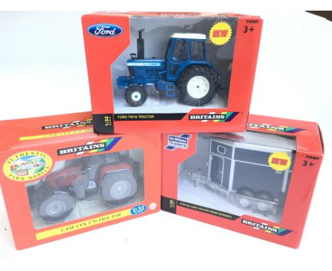 A Boxed Britains Ford TW10 Tractor #42839. A Case CVX 170 Tractor #40063 and a Horsebox #42916.