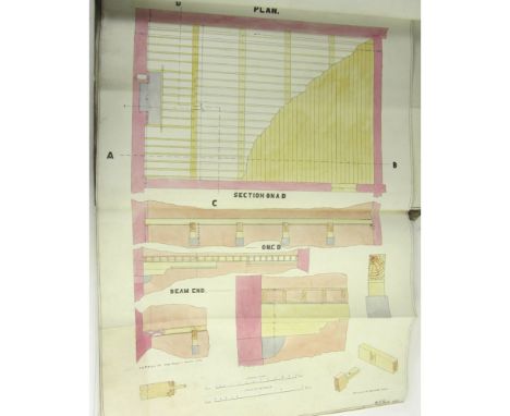 R.I.E. College - Engineering drawings  Folio, hand-coloured architectural to scale ink drawings, many hand-coloured, 1888-89,