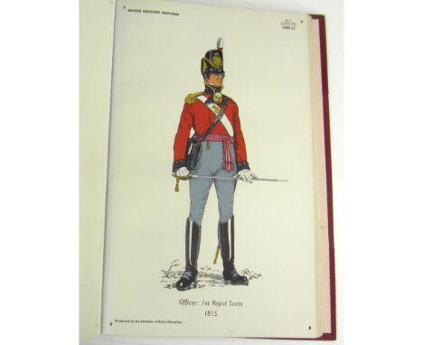 Two folio volumes, comprising  British Military Uniforms. Institute of Army Education, [n.d.]. Folio, 49 coloured plates, red
