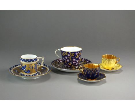 Coalport cups and saucers, late 19th/early 20th century, to include a pair of miniature cabinet cups and saucer, cobalt and y