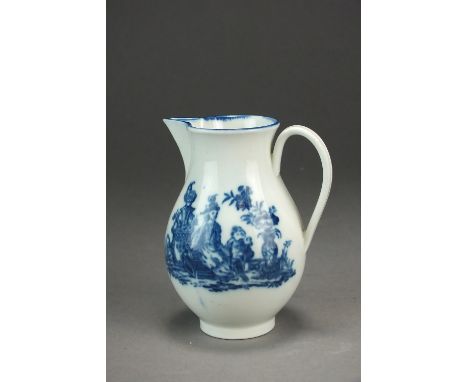 A Caughley sparrow beak jug, circa 1785, transfer-printed in underglaze blue with the Mother and Child pattern, C with serif 