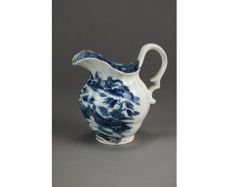 A Caughley helmet form cream jug transfer-printed in the Pagoda pattern, circa 1790-95, with additional gilding (now rubbed),